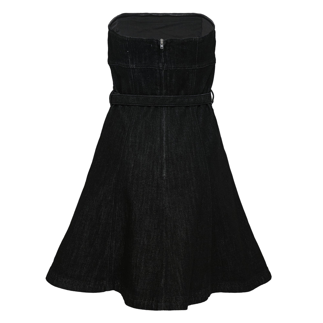 Black Denim Bandeau Mini Dress