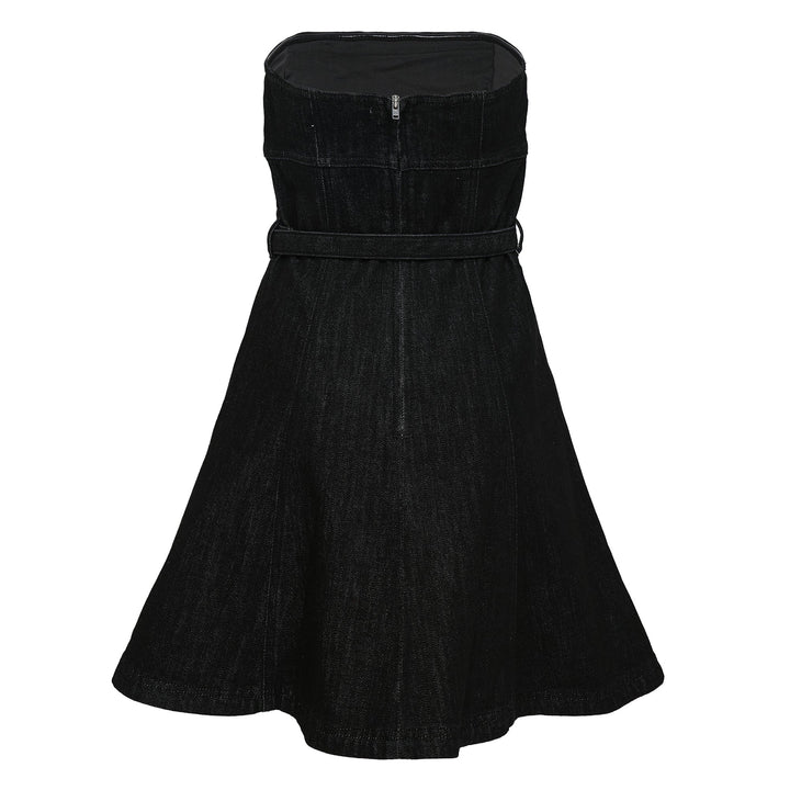 Black Denim Bandeau Mini Dress