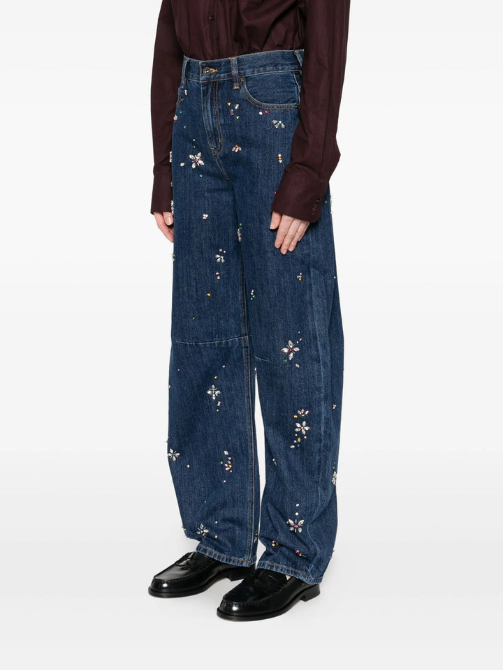 Blue Embellished Barrel Leg Jeans