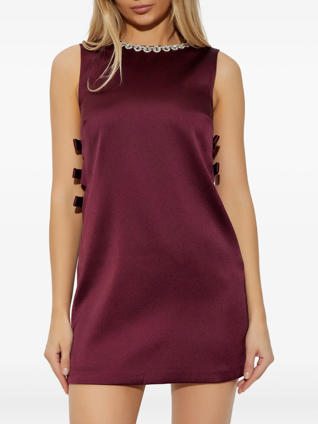 Burgundy Satin Cut Out Mini Dress