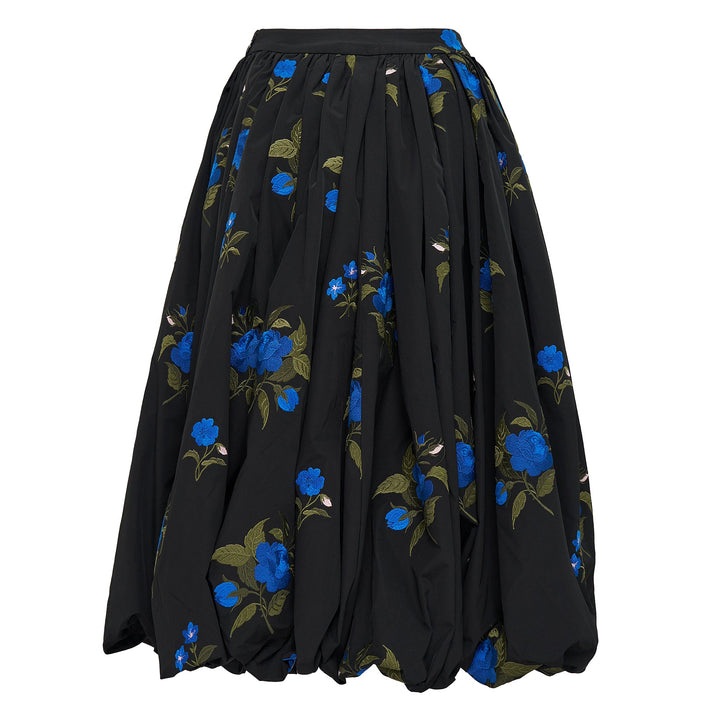 Black Pleated Roses Embroidery Skirt