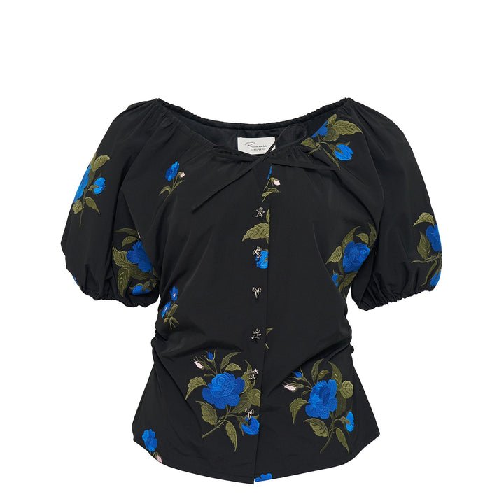 Black Embellished Roses Embroidery Top