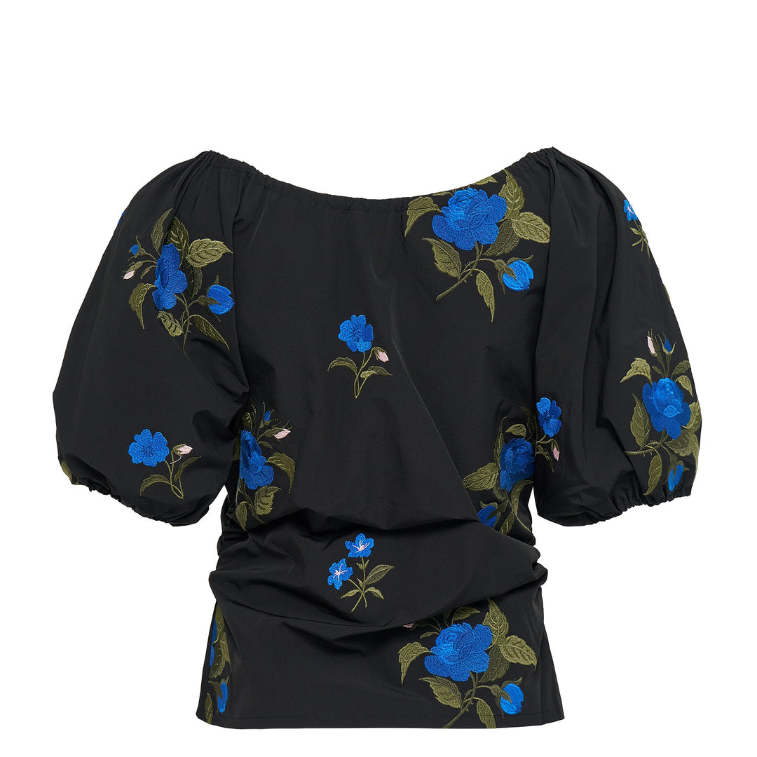 Black Embellished Roses Embroidery Top