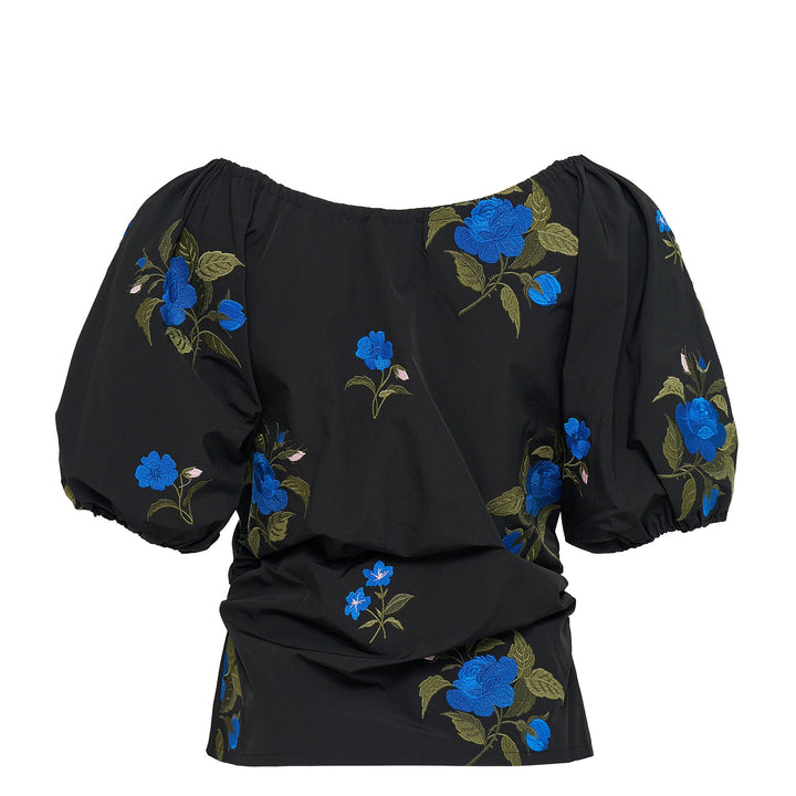 Black Embellished Roses Embroidery Top
