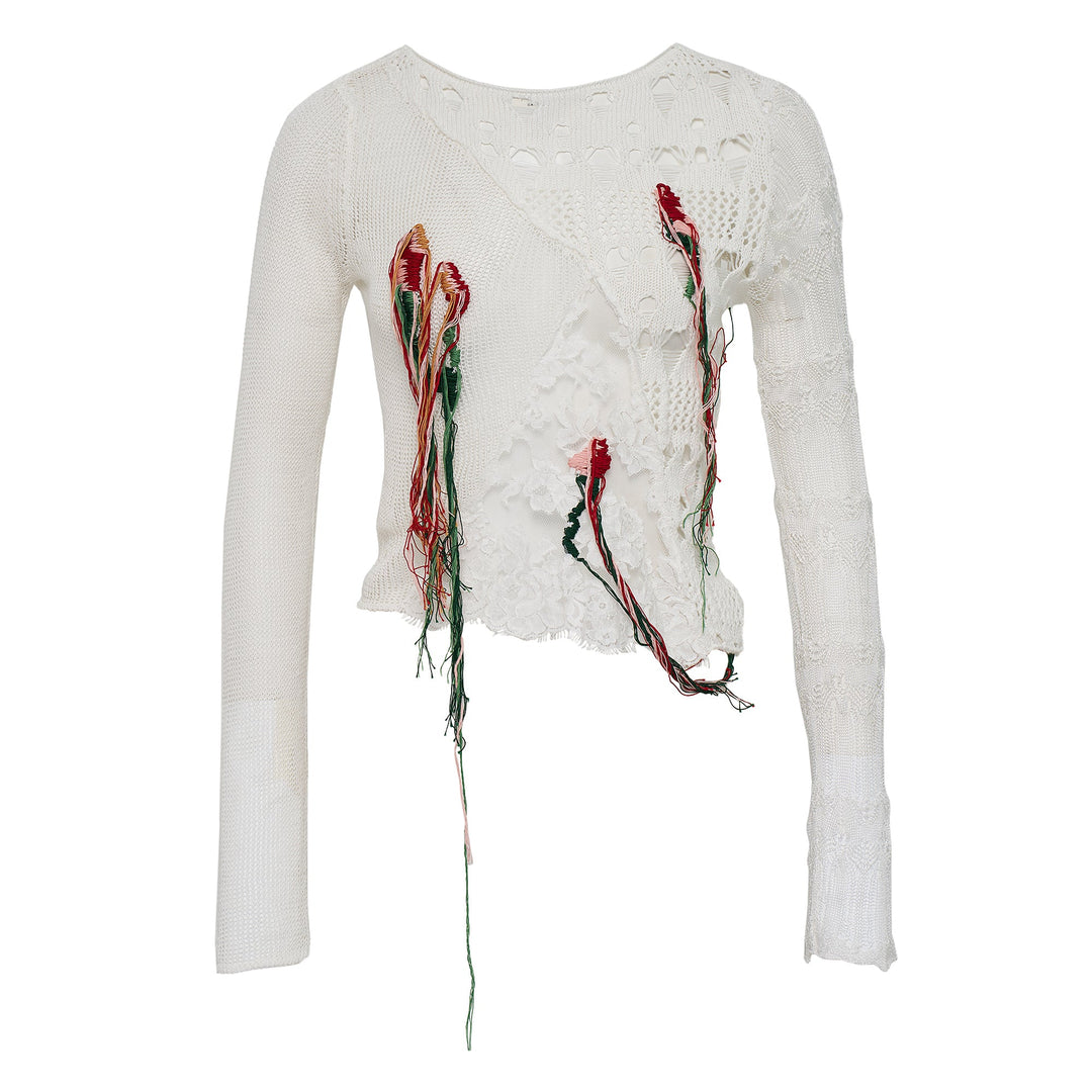White Collaging Floral Embroidery Top