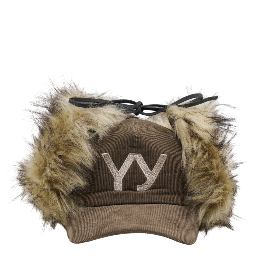 Faux Fur Corduroy Earflap Cap