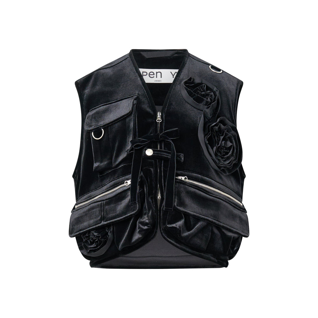 Velvet Appliqué Cargo Vest