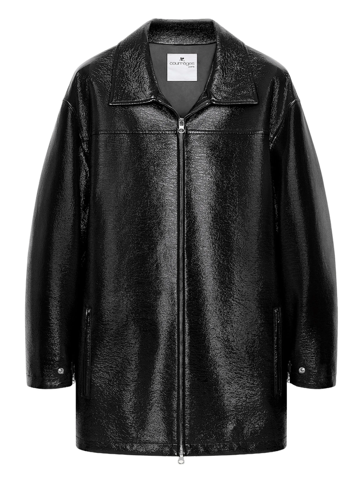 Zipped Vinyl Maxi Bomber Jacket