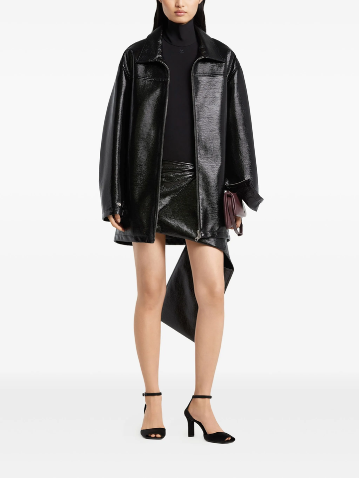 Zipped Vinyl Maxi Bomber Jacket