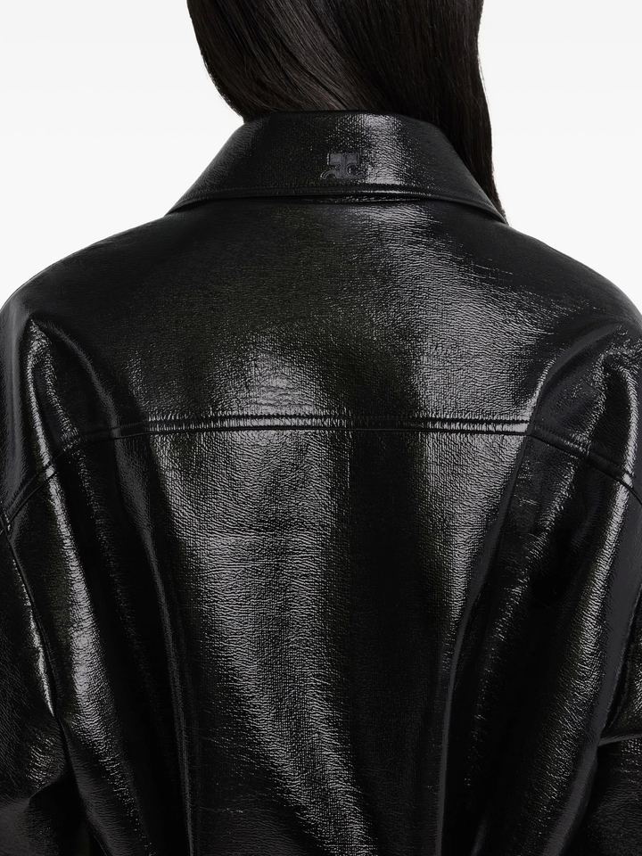 Zipped Vinyl Maxi Bomber Jacket