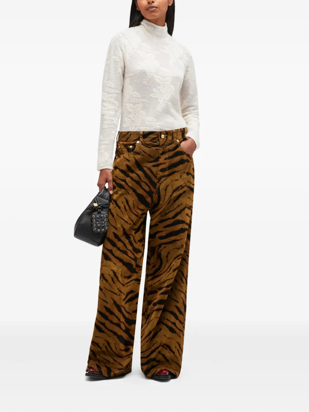 Printed Flock Denim Baggy Jeans