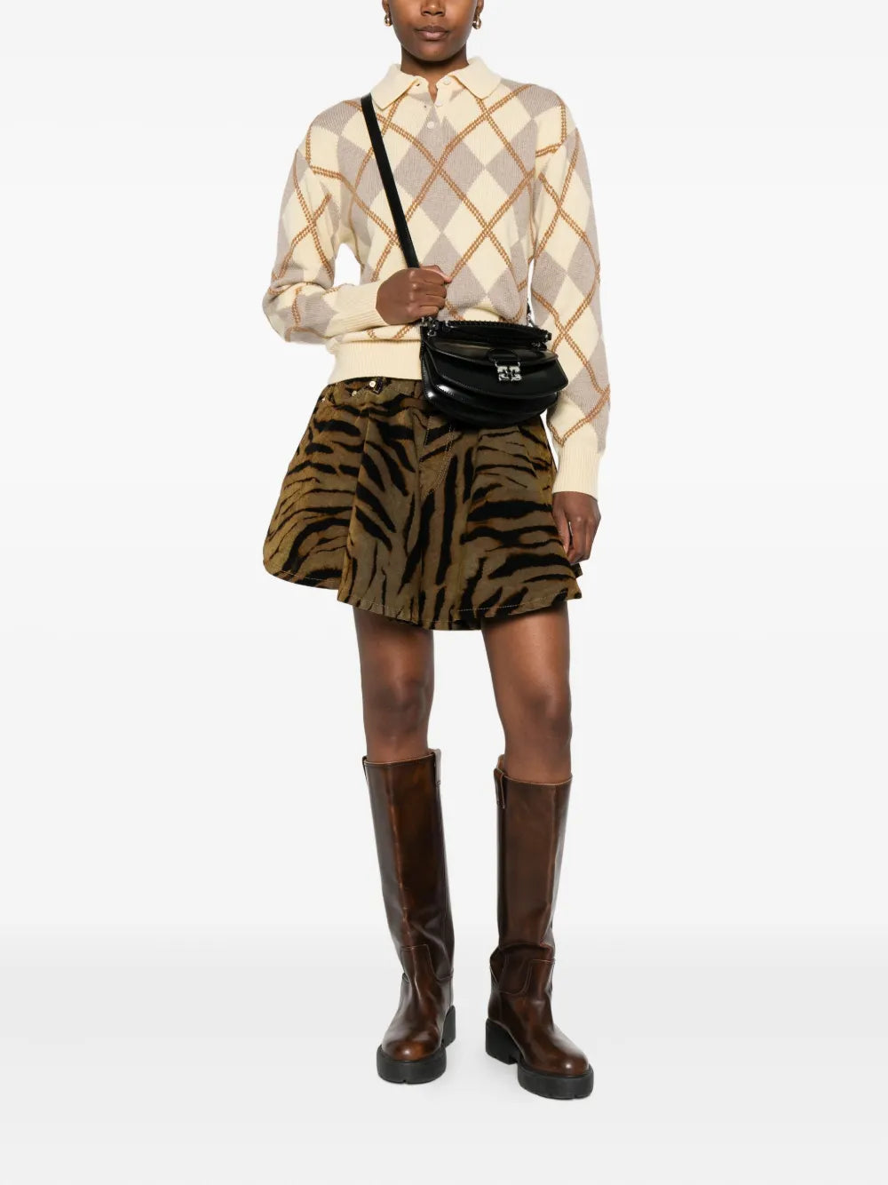 Printed Flock Denim Mini Skirt