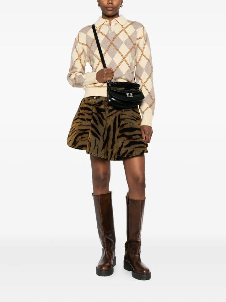 Printed Flock Denim Mini Skirt