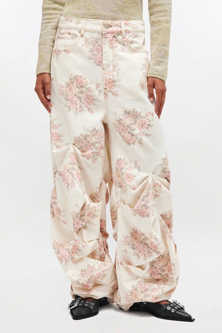 Print Denim Drapey Jeans