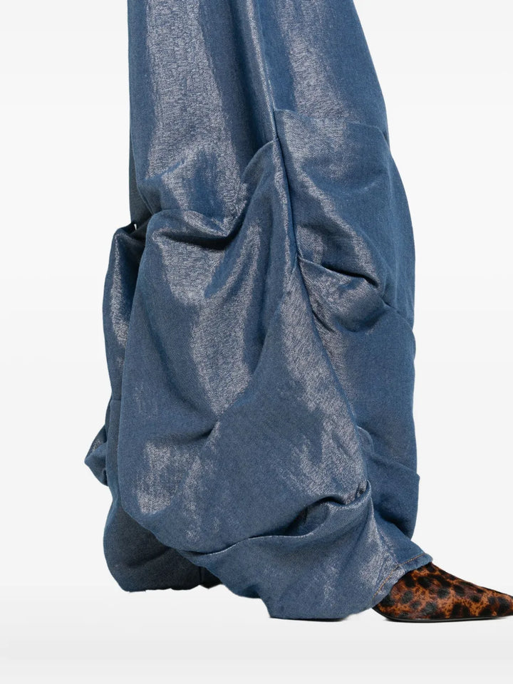 Shiny Weft Denim Baggy Pants