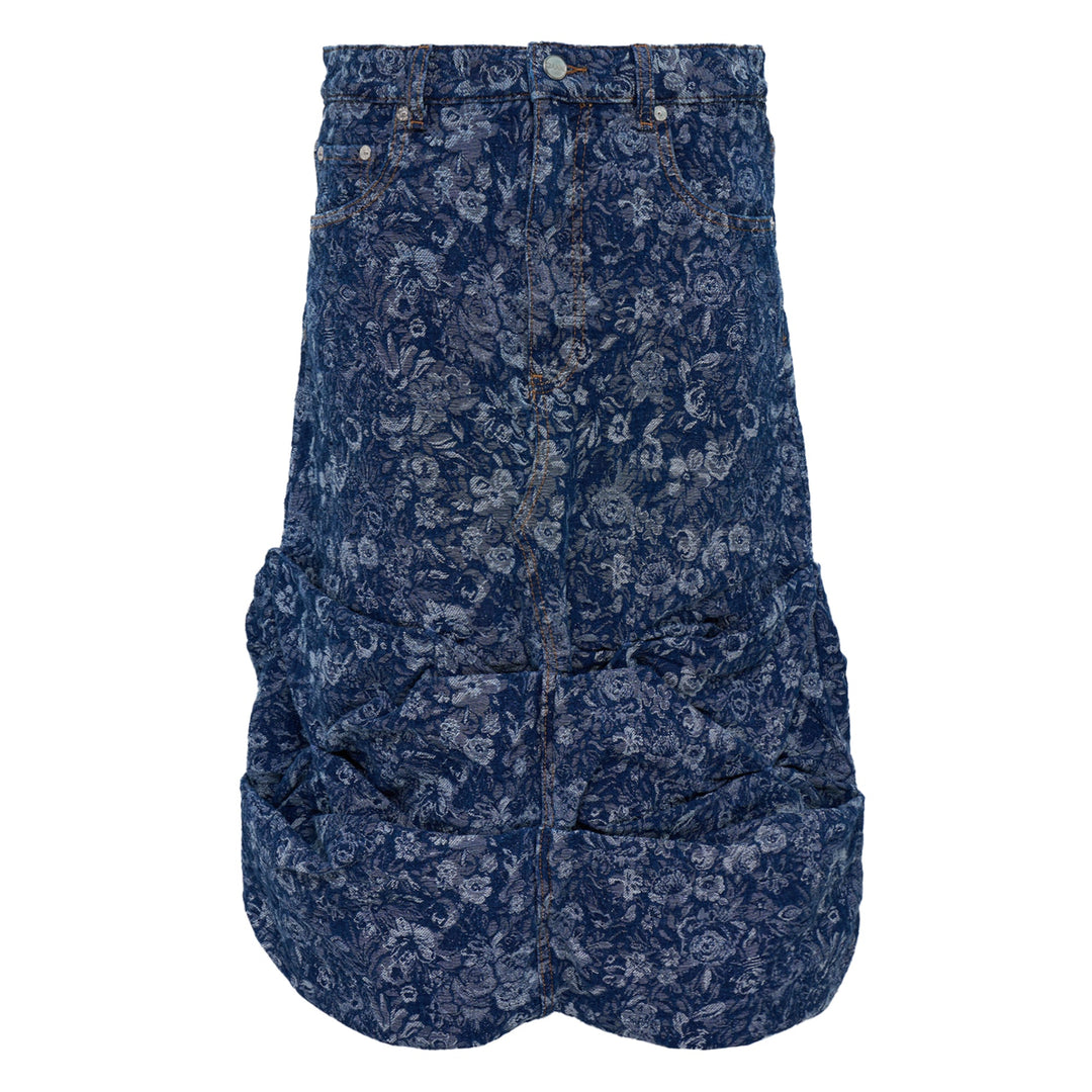 Tapestry Denim Drapey Midi Skirt
