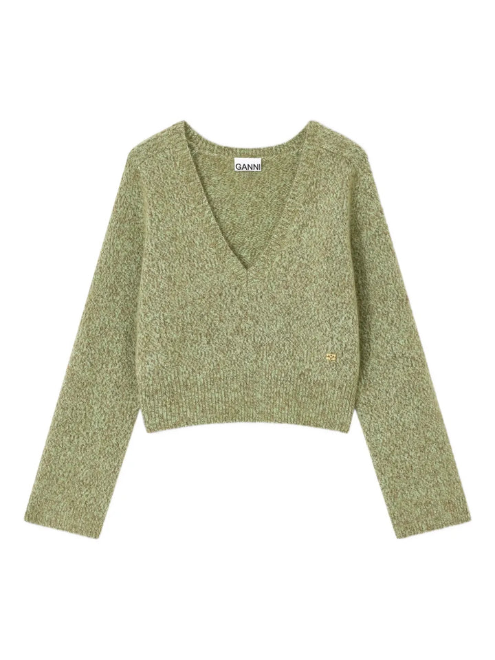 Brushed Mohair Mix Deep V-Neck Top