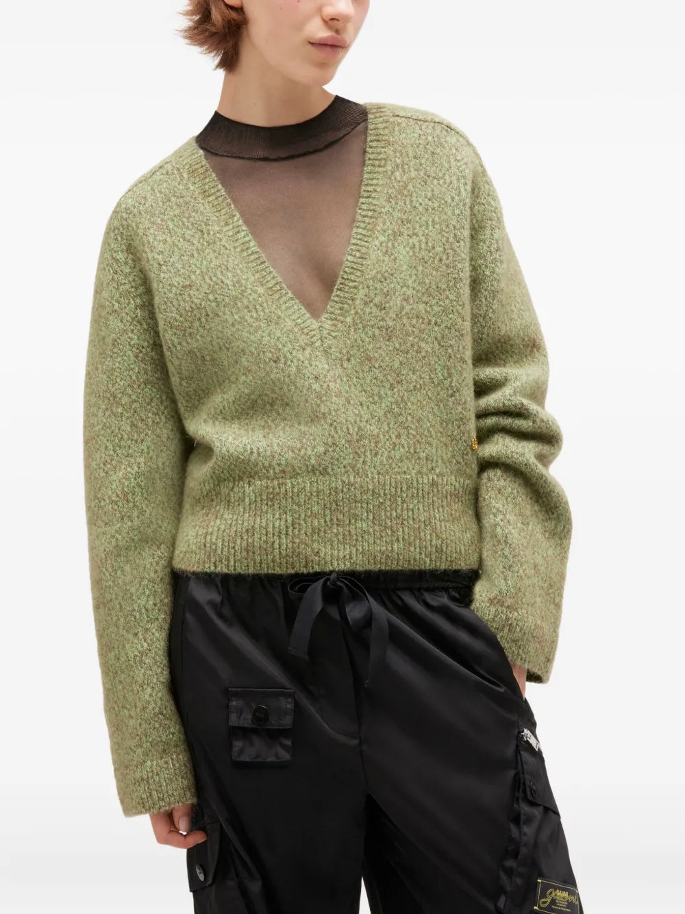 Brushed Mohair Mix Deep V-Neck Top