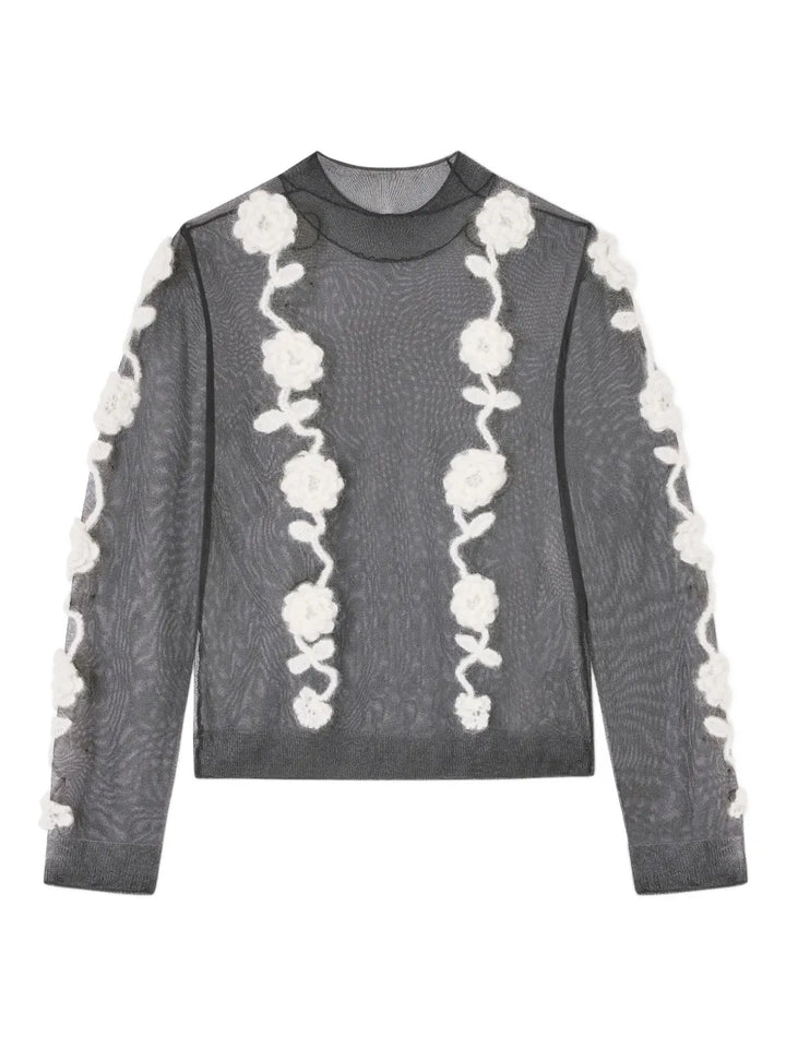 Sheer Flower Crochet Applique Top