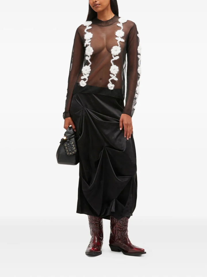 Sheer Flower Crochet Applique Top