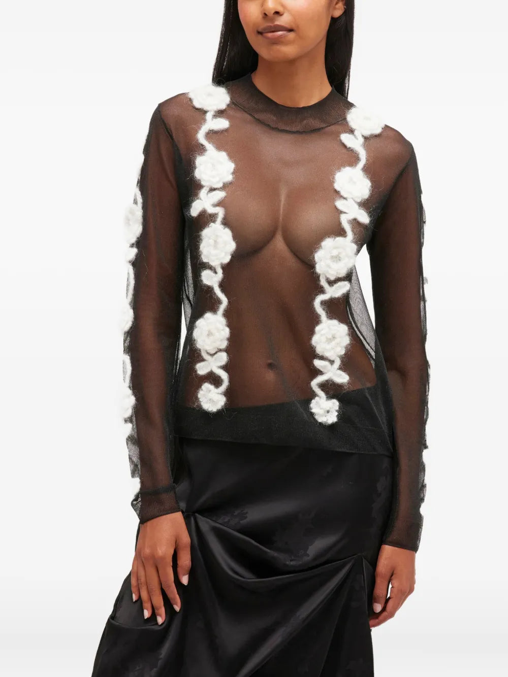 Sheer Flower Crochet Applique Top