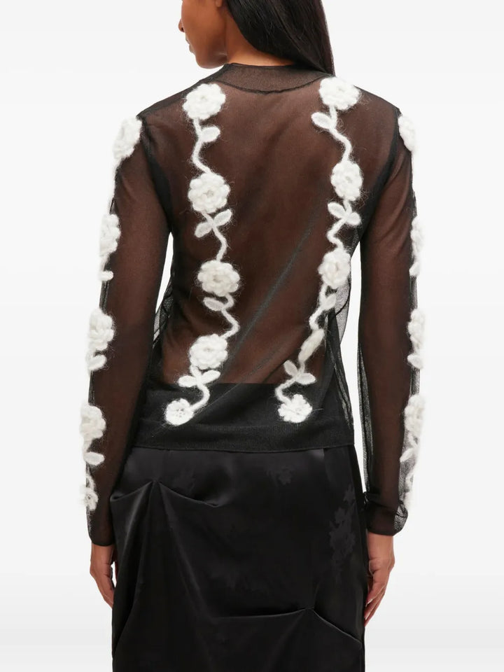 Sheer Flower Crochet Applique Top