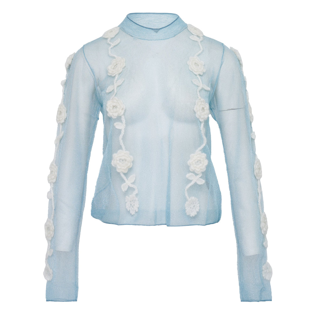 Sheer Flower Crochet Applique Top