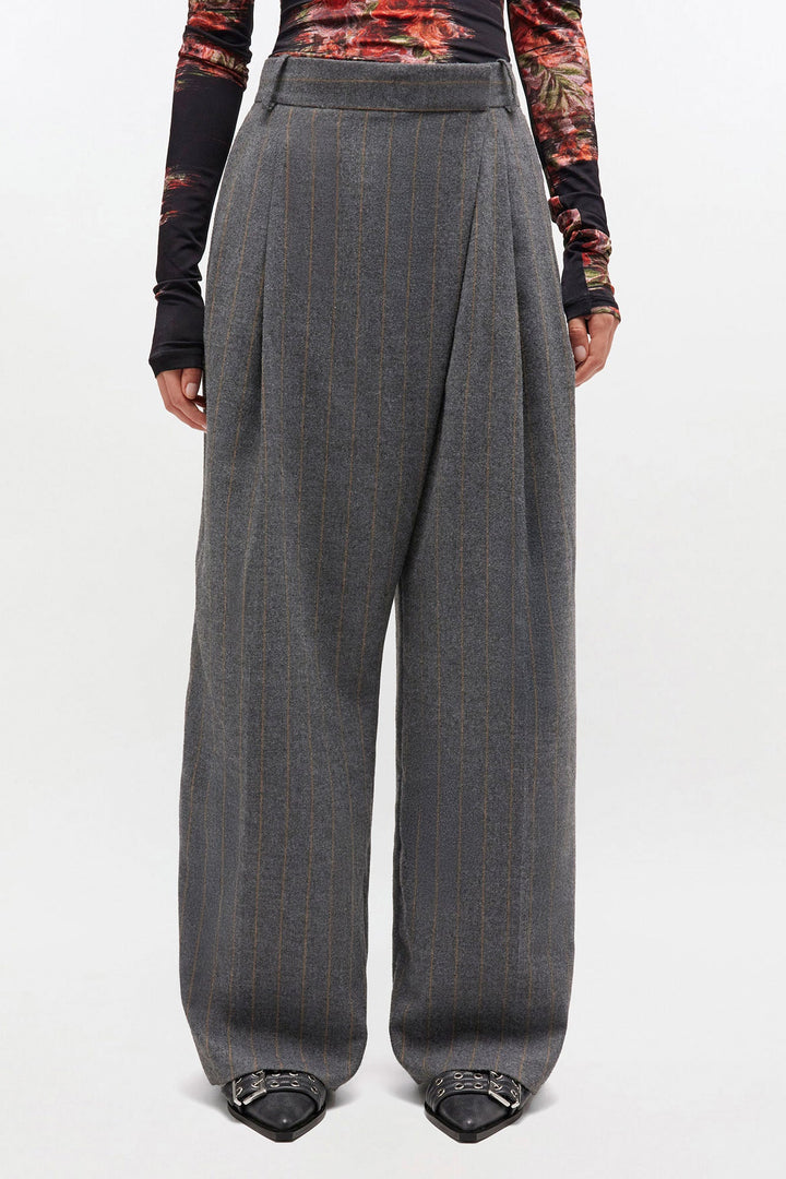 Brushed Wool Stripe Mid Waist Pants