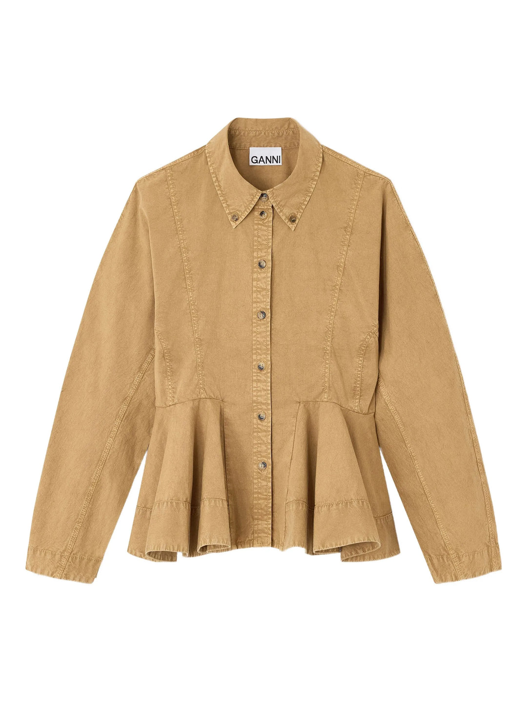 Washed Stretch Cotton Peplum Shirt