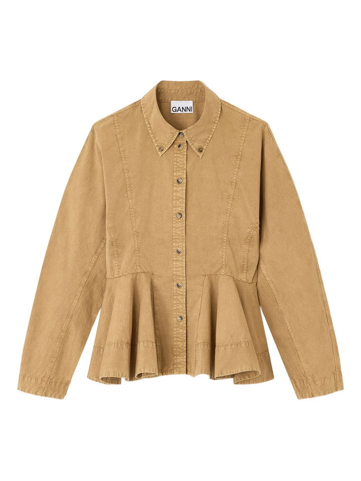 Washed Stretch Cotton Peplum Shirt