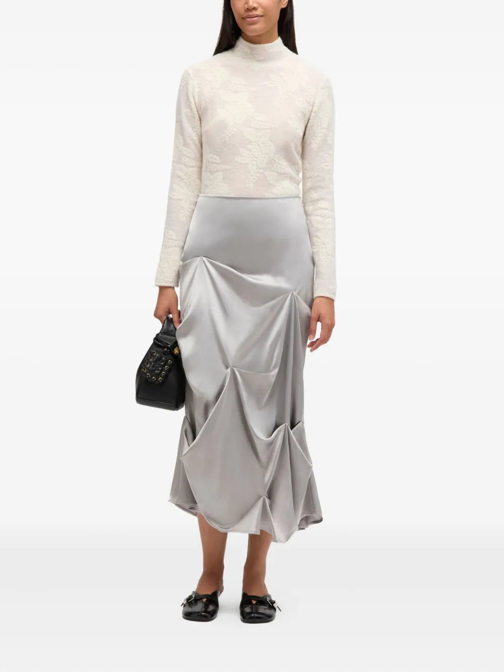 Double Viscose Satin Tuck Skirt