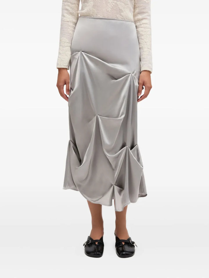 Double Viscose Satin Tuck Skirt