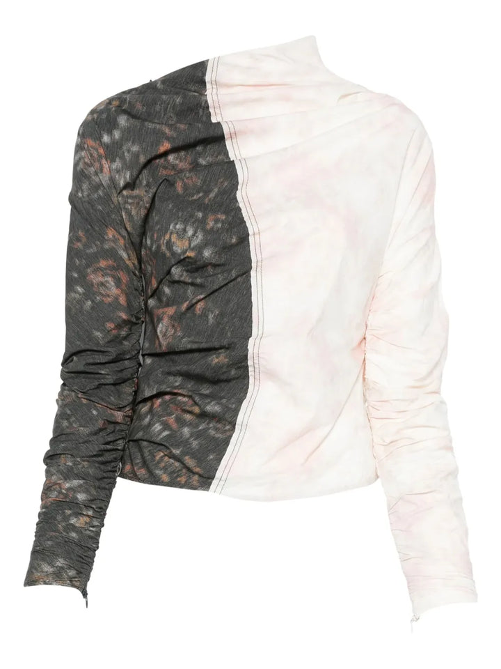 Printed Stretch Cotton Ruched Top