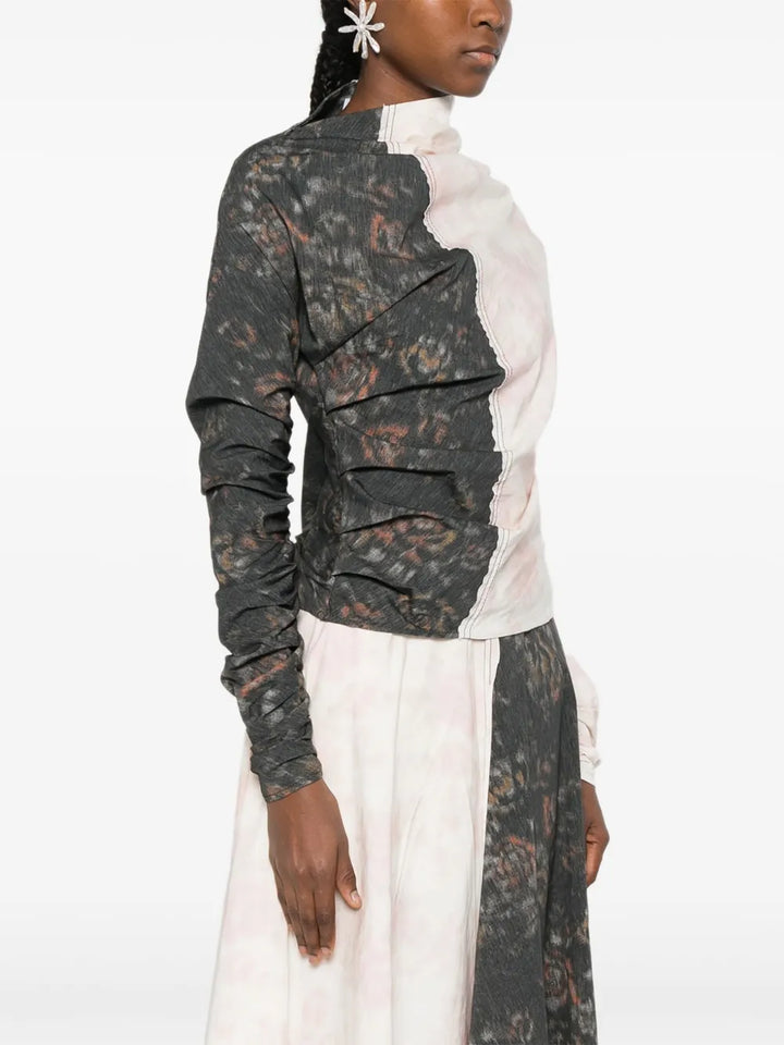 Printed Stretch Cotton Ruched Top
