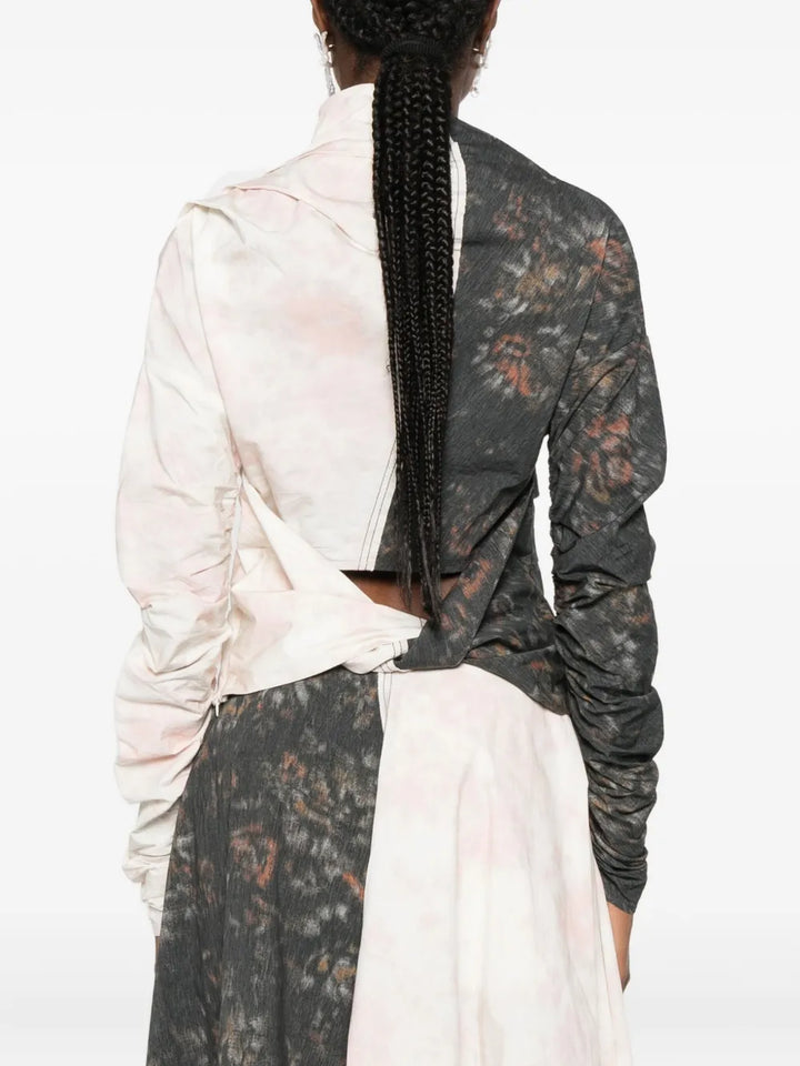 Printed Stretch Cotton Ruched Top