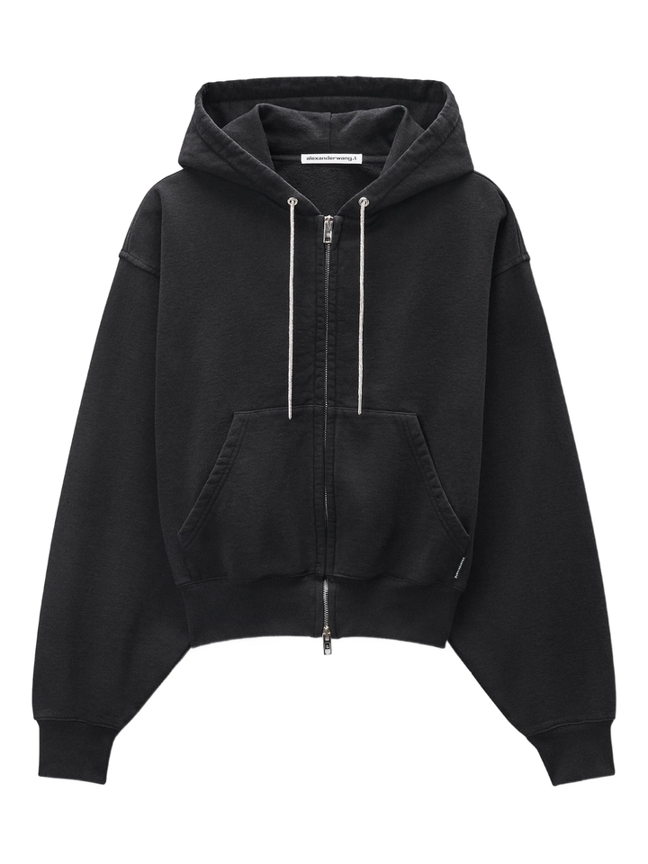 Zip- Up Hoodie With Rhinestone