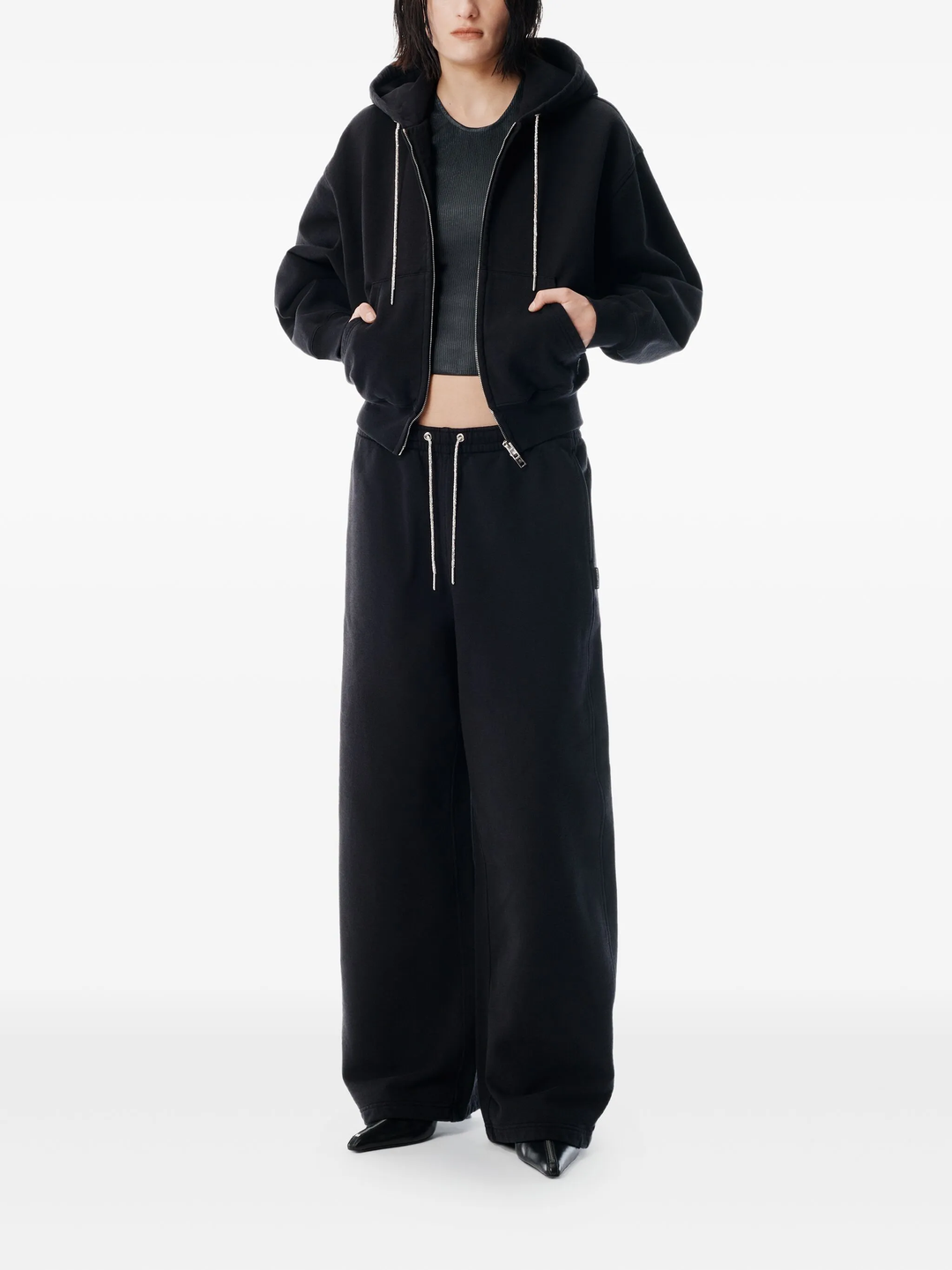 Zip- Up Hoodie With Rhinestone