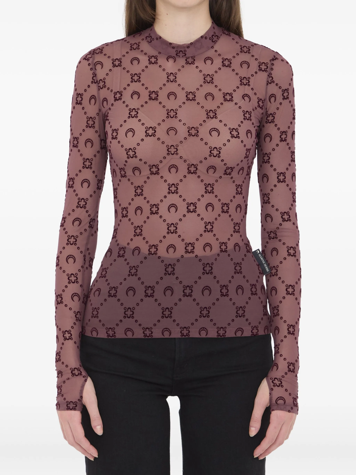 Moonogram Mesh Flock High Neck Tee