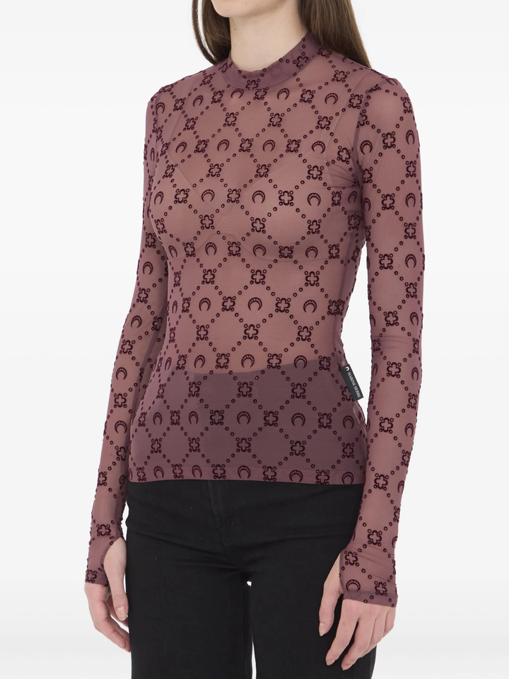 Moonogram Mesh Flock High Neck Tee