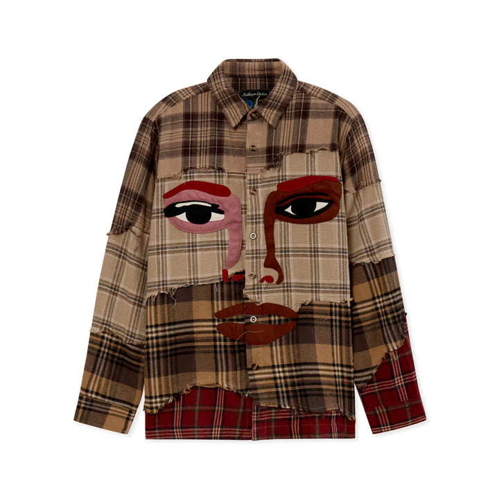 Face Patchworked Flannel Shirt