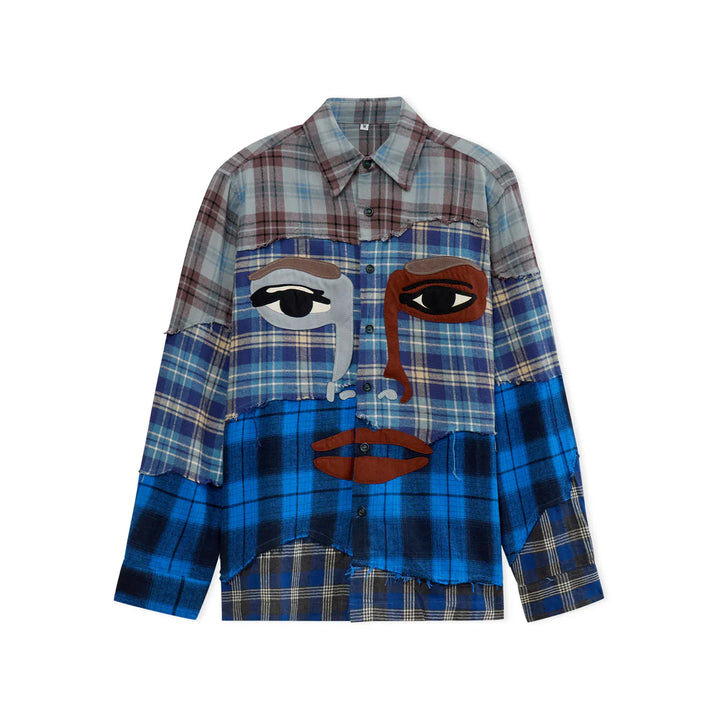 Face Patchworked Flannel Shirt