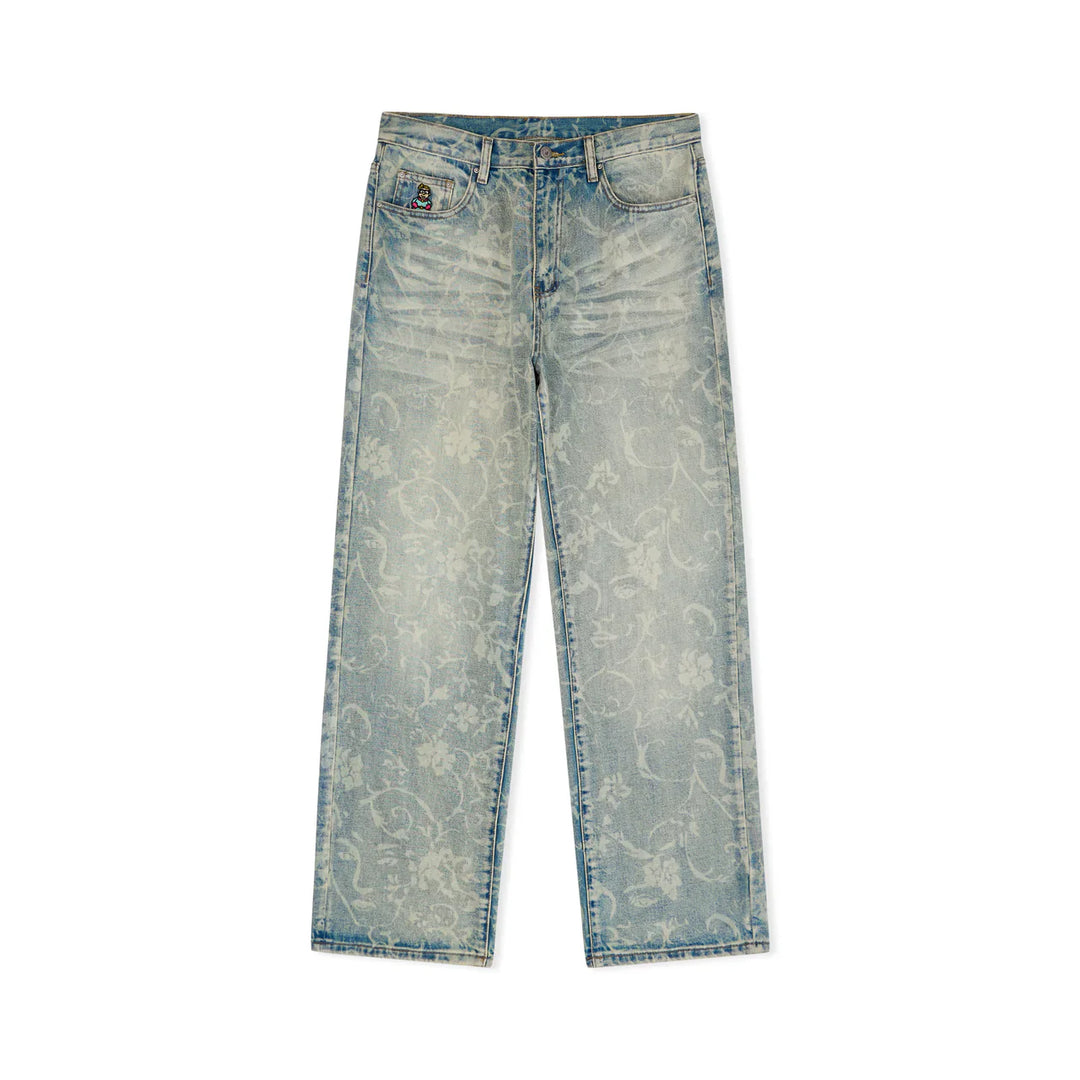 Face Floral Washed Denim Jeans