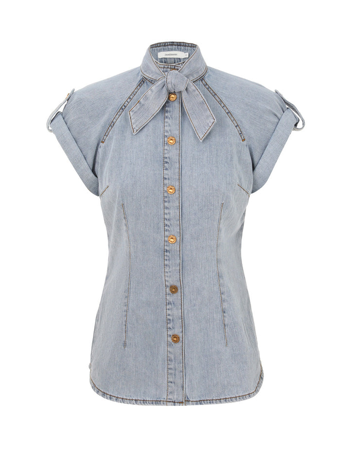 Denim Tie Neck Shirt