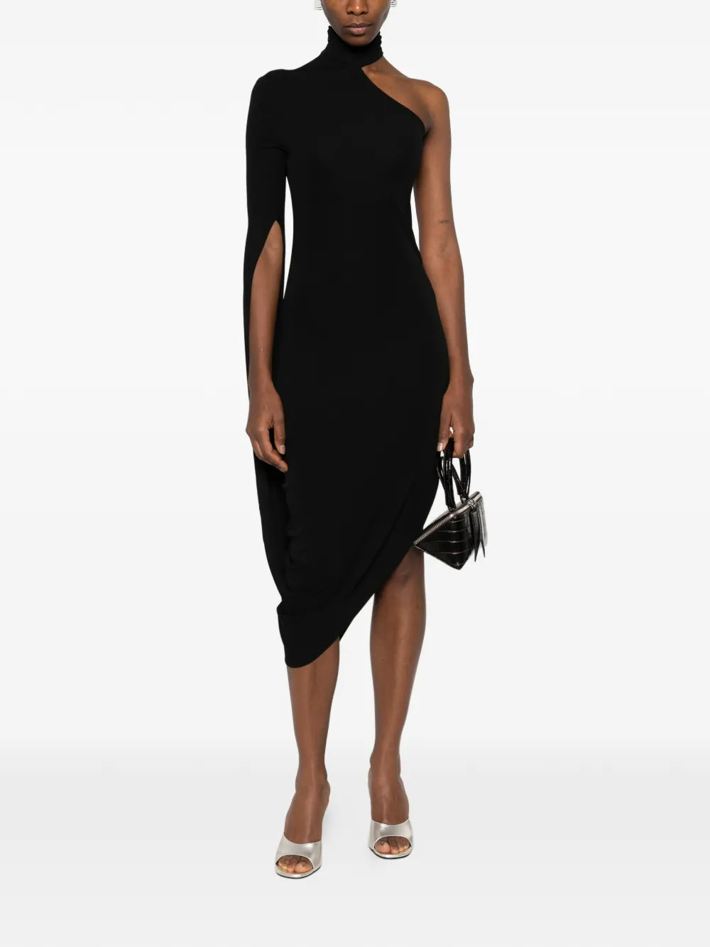 Asymmetric Midi Dress With Drape