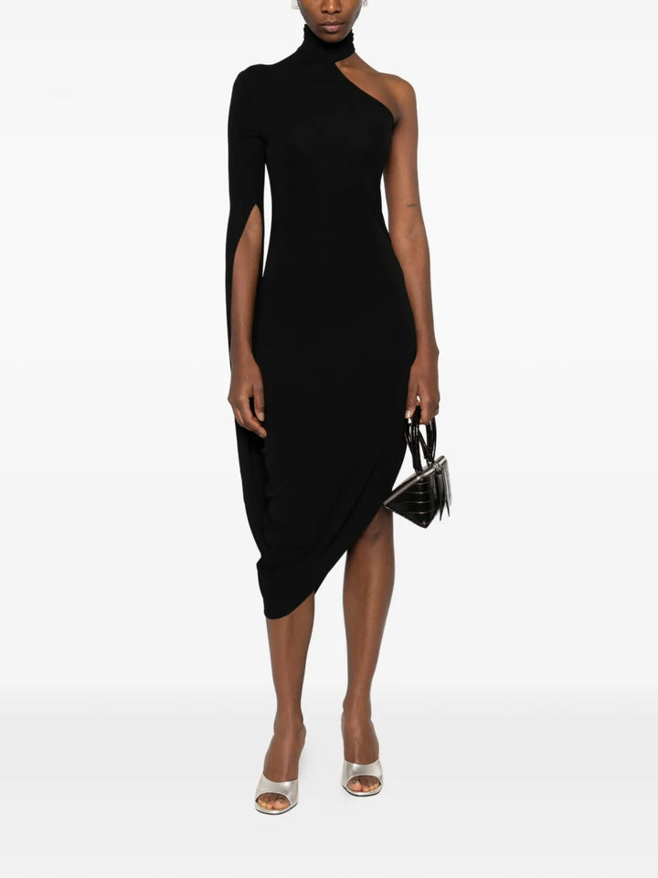 Asymmetric Midi Dress With Drape