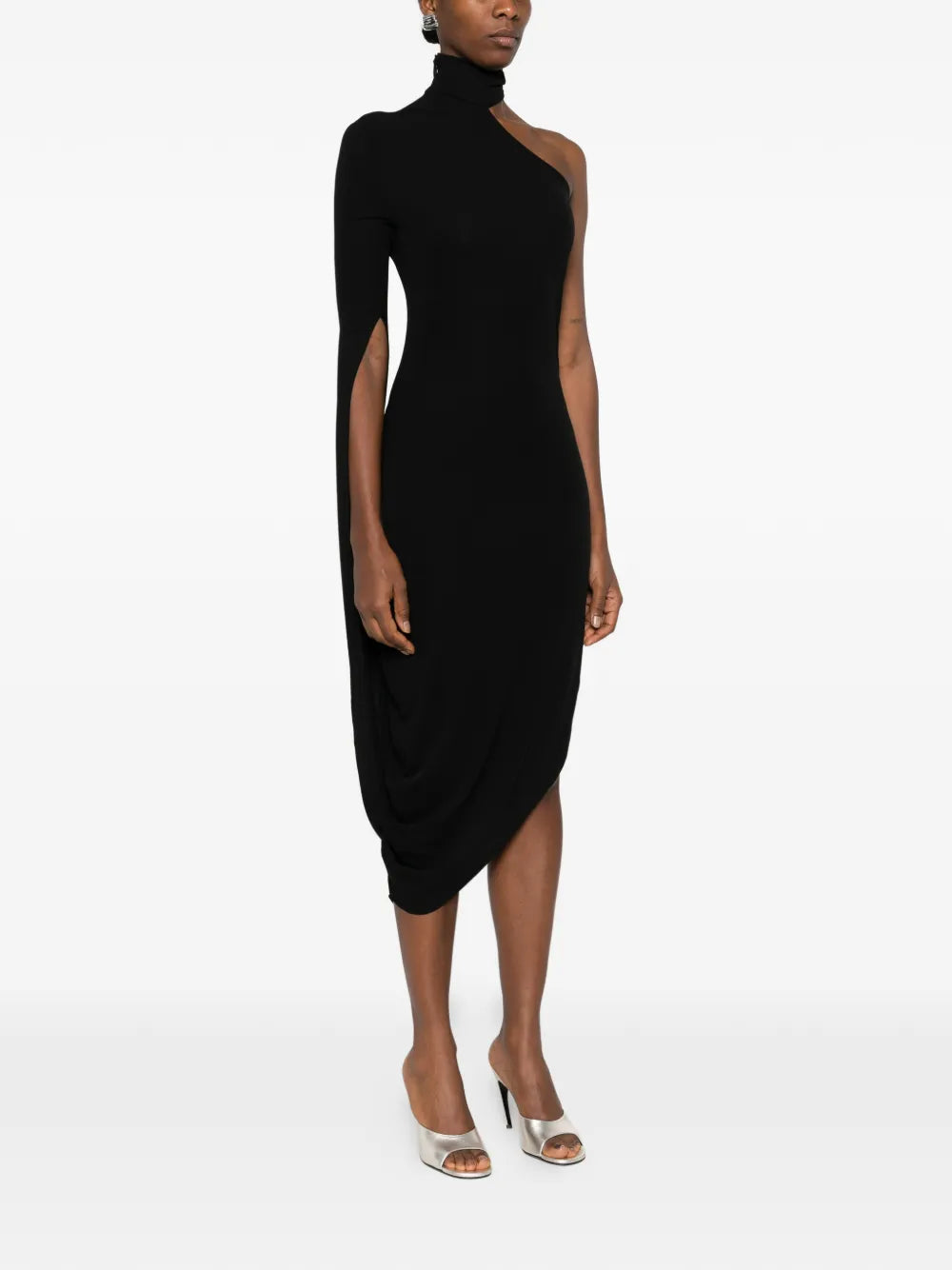 Asymmetric Midi Dress With Drape