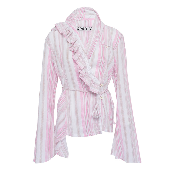 Unbalanced Ruffle Stripe Blouse
