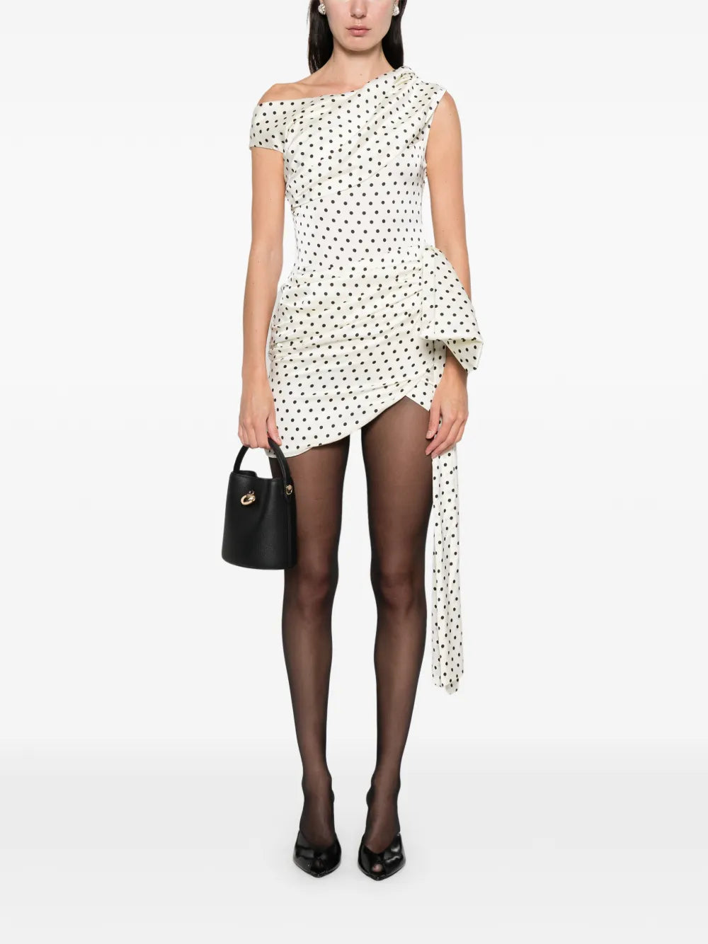 satin polka dot mini dress Polka Dot Satin Tie Side Mini Dress| Self-Portrait