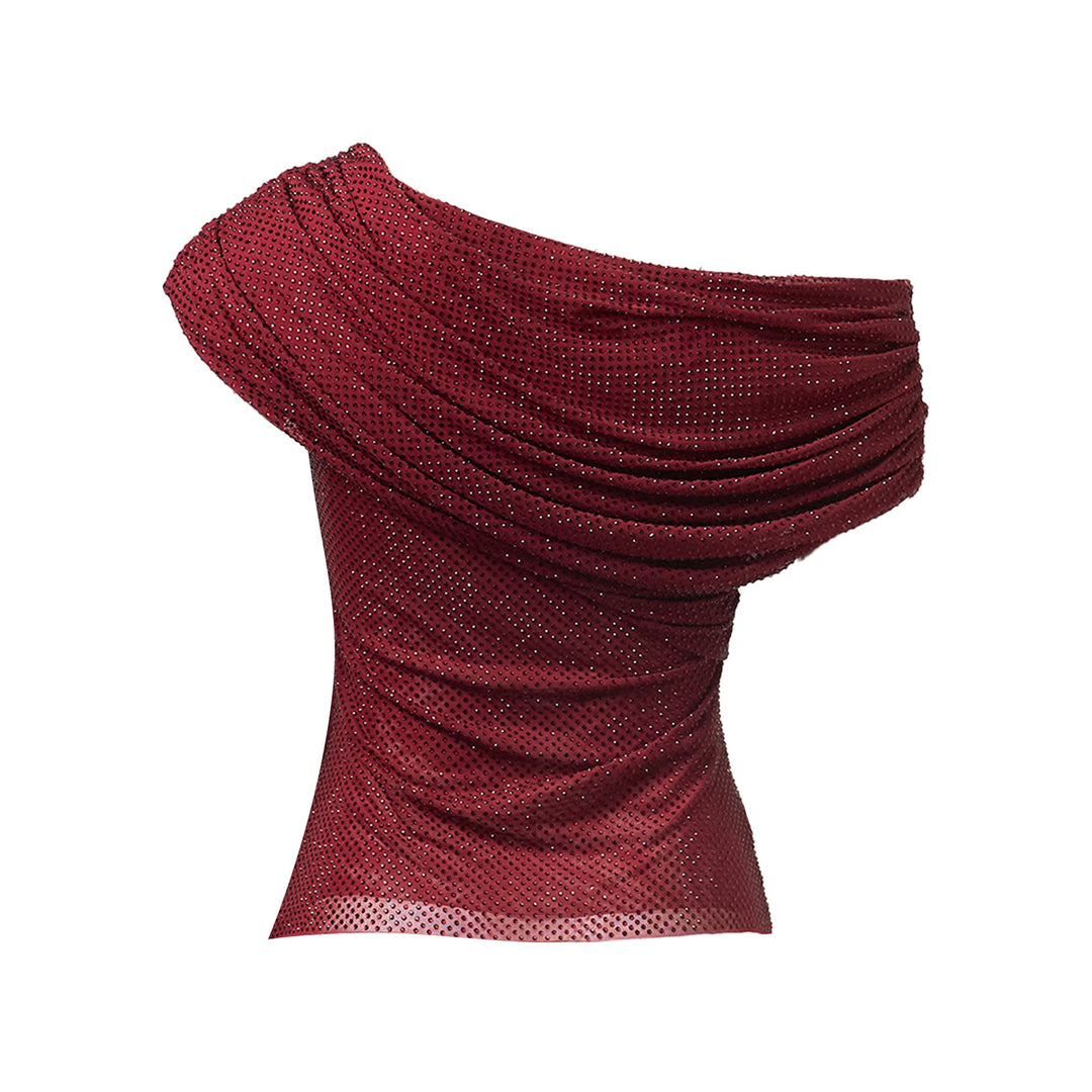 Burgundy Rhinestone Drape Top