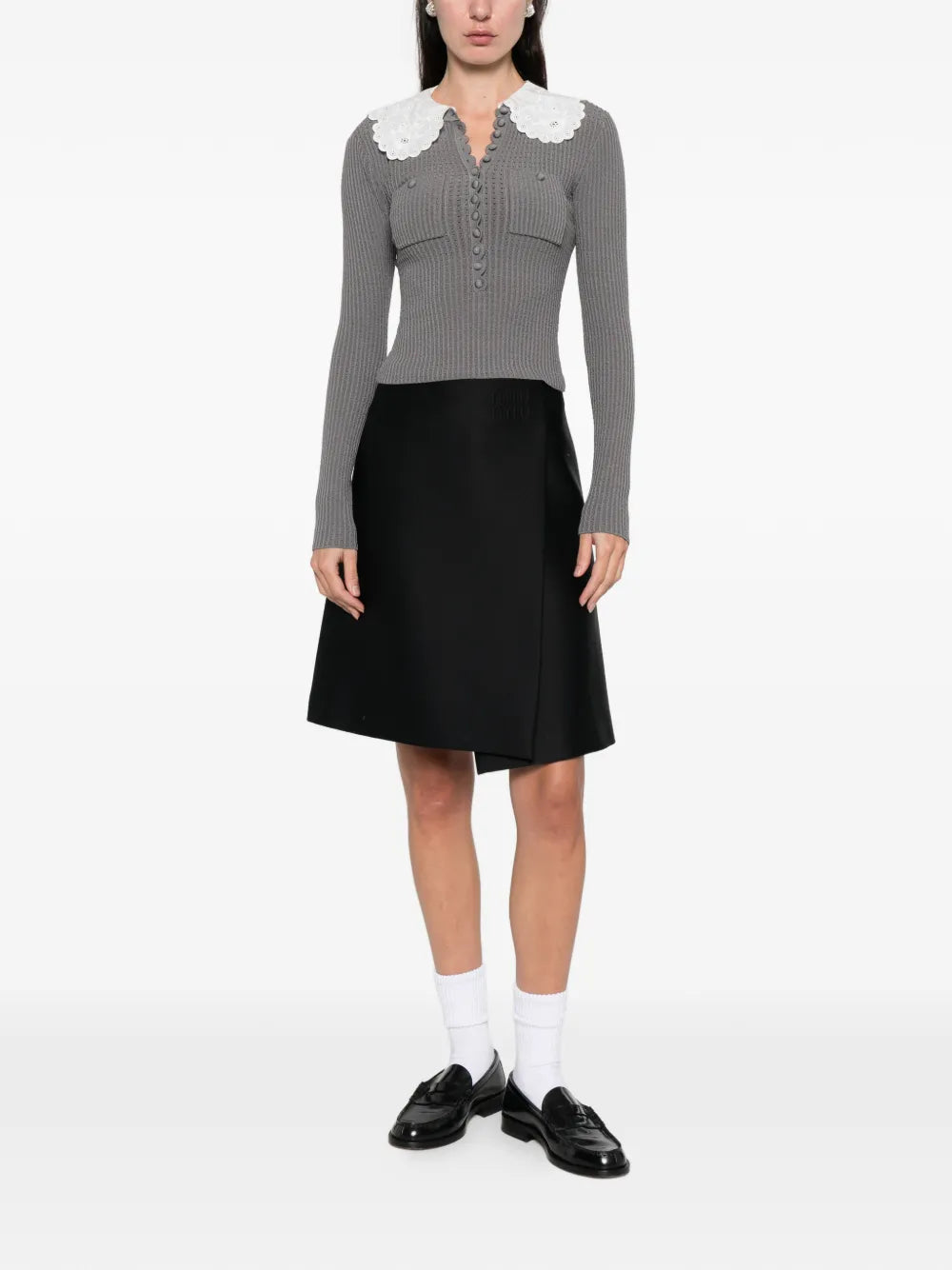 Grey Lace Collar Knit Top